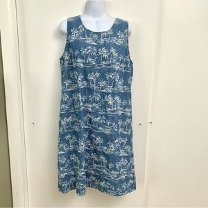 Christopher and Banks Oversized Palm Tree Chambray Dress, Size Large 100% Cotton